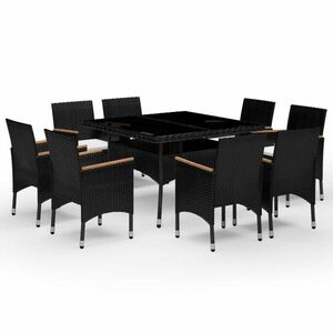 vidaXL 9 részes fekete kerti polyrattan étkezőszett kép