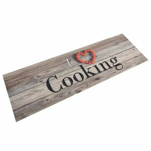 vidaXL szürke mosható cooking feliratos bársony konyhaszőnyeg 60x180cm kép
