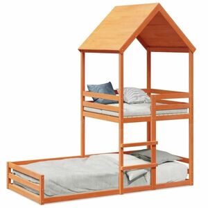 vidaXL viaszbarna tömör fenyőfa ágy emelettel és tetővel 90 x 190 cm kép