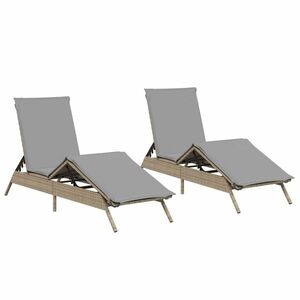 vidaXL 2 db bézs polyrattan napozóágy párnával kép