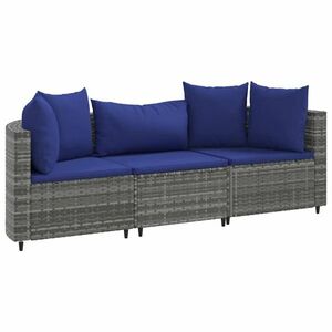 vidaXL 3 részes szürke polyrattan kerti ülőgarnitúra párnákkal kép