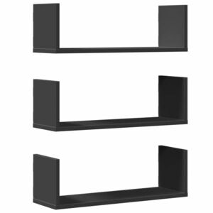 vidaXL 3 db fekete szerelt fa fali polc 58 x 18 x 18 cm kép