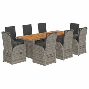vidaXL 9 részes szürke polyrattan kerti étkezőgarnitúra párnával kép