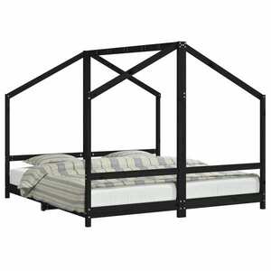 vidaXL fekete tömör fenyőfa gyerekágykeret 2 x (90 x 190) cm kép