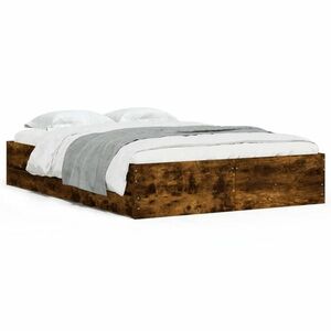 vidaXL füstös tölgyszínű szerelt fa ágykeret fiókokkal 120 x 200 cm kép