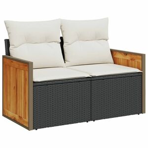vidaXL 2 személyes fekete polyrattan kerti kanapé párnával kép