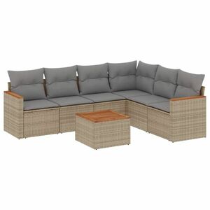vidaXL 7 részes bézs polyrattan kerti ülőgarnitúra párnákkal kép