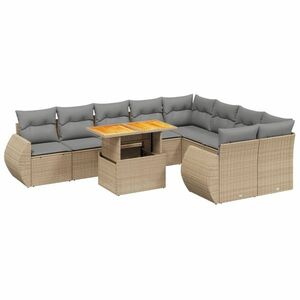 vidaXL 10 részes bézs polyrattan kerti ülőgarnitúra párnával kép