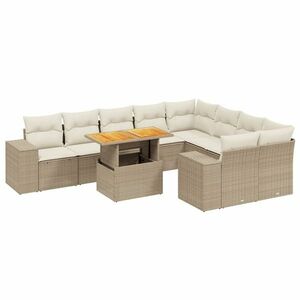 vidaXL 10 részes bézs polyrattan kerti ülőgarnitúra párnával kép