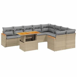 vidaXL 10 részes bézs polyrattan kerti ülőgarnitúra párnával kép