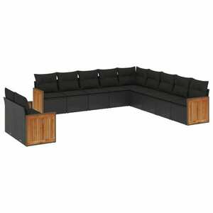 vidaXL 11 részes fekete polyrattan kerti ülőgarnitúra párnákkal kép
