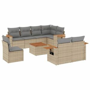 vidaXL 9-részes bézs polyrattan kerti ülőgarnitúra párnákkal kép