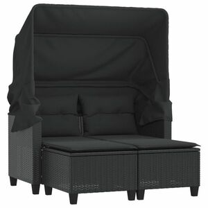 vidaXL 2 személyes fekete polyrattan kerti kanapé baldachinnal/székkel kép