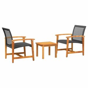 vidaXL 3 részes fekete polyrattan és akácfa bisztrószett kép