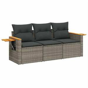 vidaXL 3 részes szürke polyrattan kerti ülőgarnitúra párnákkal kép