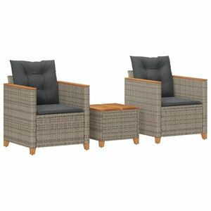 3 részes szürke polyrattan és akácfa kerti bisztrószett kép