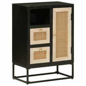 vidaXL fekete tömör mangófa és vas tálalószekrény 55 x 30 x 76 cm kép