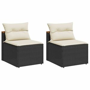 vidaXL 2 db fekete polyrattan karfa nélküli kerti kanapé párnákkal kép