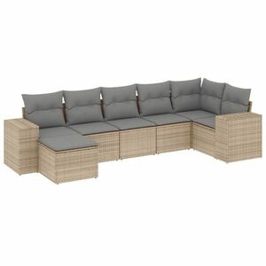 vidaXL 7 részes bézs polyrattan kerti ülőgarnitúra párnákkal kép