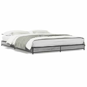 vidaXL szürke sonoma szerelt fa és fém ágykeret 135 x 190 cm kép