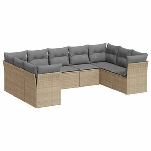 vidaXL 9-részes bézs polyrattan kerti ülőgarnitúra párnákkal kép