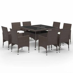vidaXL 9 részes barna kerti polyrattan étkezőszett kép