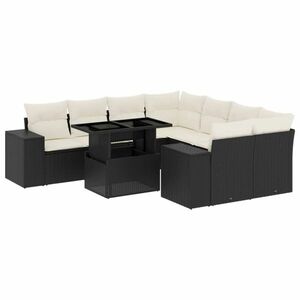 vidaXL 9 részes fekete polyrattan kerti ülőgarnitúra párnákkal kép