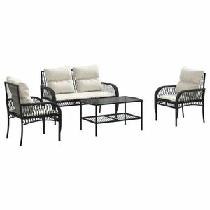 4 részes fekete polyrattan kerti ülőgarnitúra kép