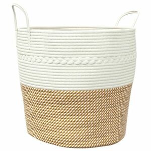 vidaXL barna-fehér pamut tárolókosár Ø43 x 38 cm kép