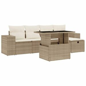 vidaXL 6 részes bézs polyrattan kerti ülőgarnitúra párnával kép