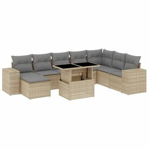 vidaXL 9 részes bézs polyrattan kerti ülőgarnitúra párnákkal kép