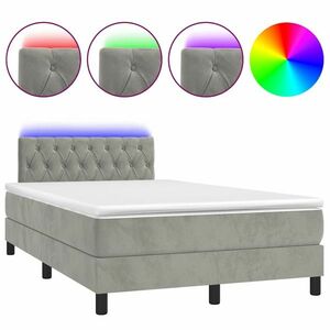 vidaXL világosszürke bársony rugós és LED-es ágy matraccal 120x190 cm kép