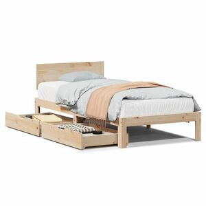 vidaXL tömör fenyőfa ágykeret fiókokkal 90 x 200 cm kép