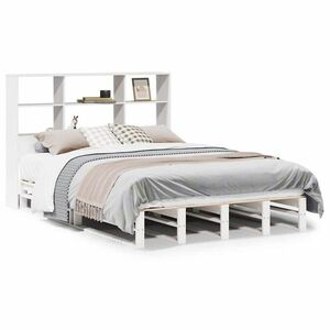 vidaXL fehér tömör fa könyvespolcos ágy matrac nélkül 140 x 190 cm kép