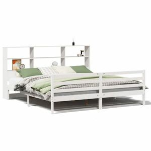 vidaXL fehér tömör fenyőfa könyvespolcos ágy matrac nélkül 180x200 cm kép