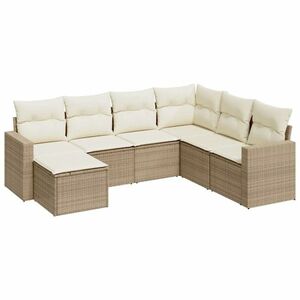 vidaXL 7 részes bézs polyrattan kerti ülőgarnitúra párnákkal kép