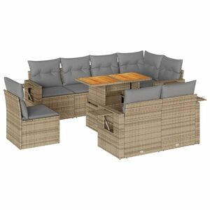 vidaXL 9 részes bézs polyrattan kerti ülőgarnitúra párnákkal kép