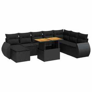 vidaXL 9 részes fekete polyrattan kerti ülőgarnitúra párnákkal kép