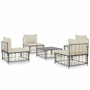 5-részes antracitszürke polyrattan kerti ülőgarnitúra párnákkal kép