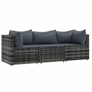 vidaXL 3 részes szürke polyrattan kerti ülőgarnitúra párnákkal kép