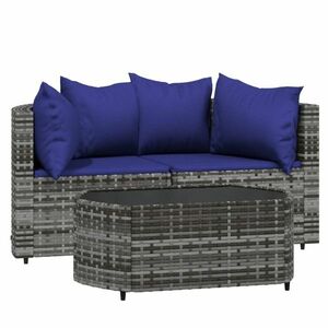vidaXL 3 részes szürke polyrattan kerti ülőgarnitúra párnákkal kép