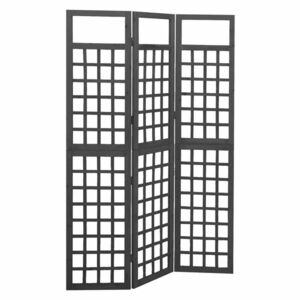 vidaXL 3 paneles fekete tömör fenyő térelválasztó/lugasrács 121x180 cm kép