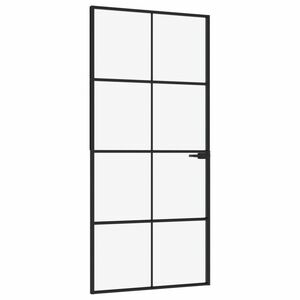 vidaXL fekete edzett üveg és alumínium vékony beltéri ajtó 93x201, 5 cm kép