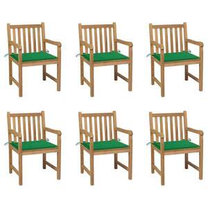 6 db tömör tíkfa kerti szék zöld párnákkal kép
