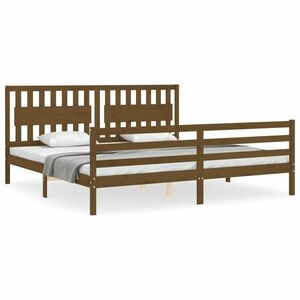 vidaXL mézbarna tömör fa ágykeret fejtámlával 200 x 200 cm kép