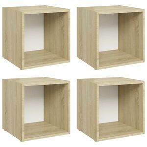 vidaXL 4 db fehér és tölgyszínű szerelt fa TV-szekrény 37 x 35 x 37 cm kép