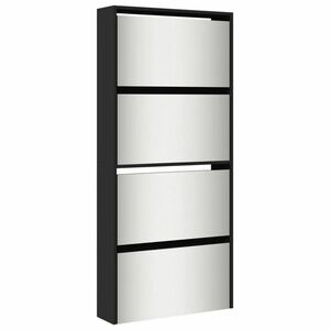 vidaXL fekete 4 szintes cipőszekrény tükörrel 63 x 17 x 134 cm kép