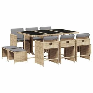 vidaXL 11részes vegyes bézs polyrattan kerti étkezőgarnitúra párnákkal kép