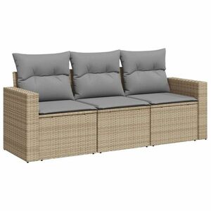 vidaXL 3 részes bézs polyrattan kerti ülőgarnitúra párnákkal kép