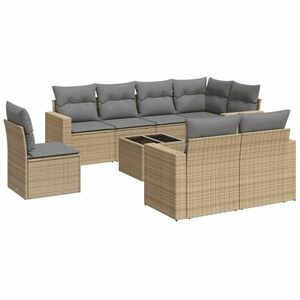 vidaXL 9 részes bézs polyrattan kerti ülőgarnitúra párnákkal kép